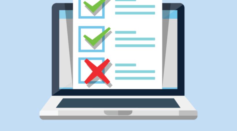 Illustration of computer with three options where two selections are checked and one option crossed out